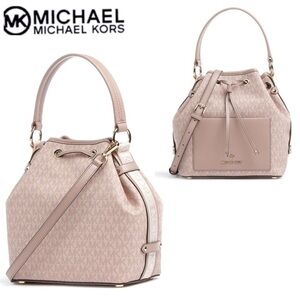 NWT MICHAEL MICHAEL KORS MAEVE MEDIUM SIGNATURE BUCKET MESSENGER‎ BAG DUSTY PINK